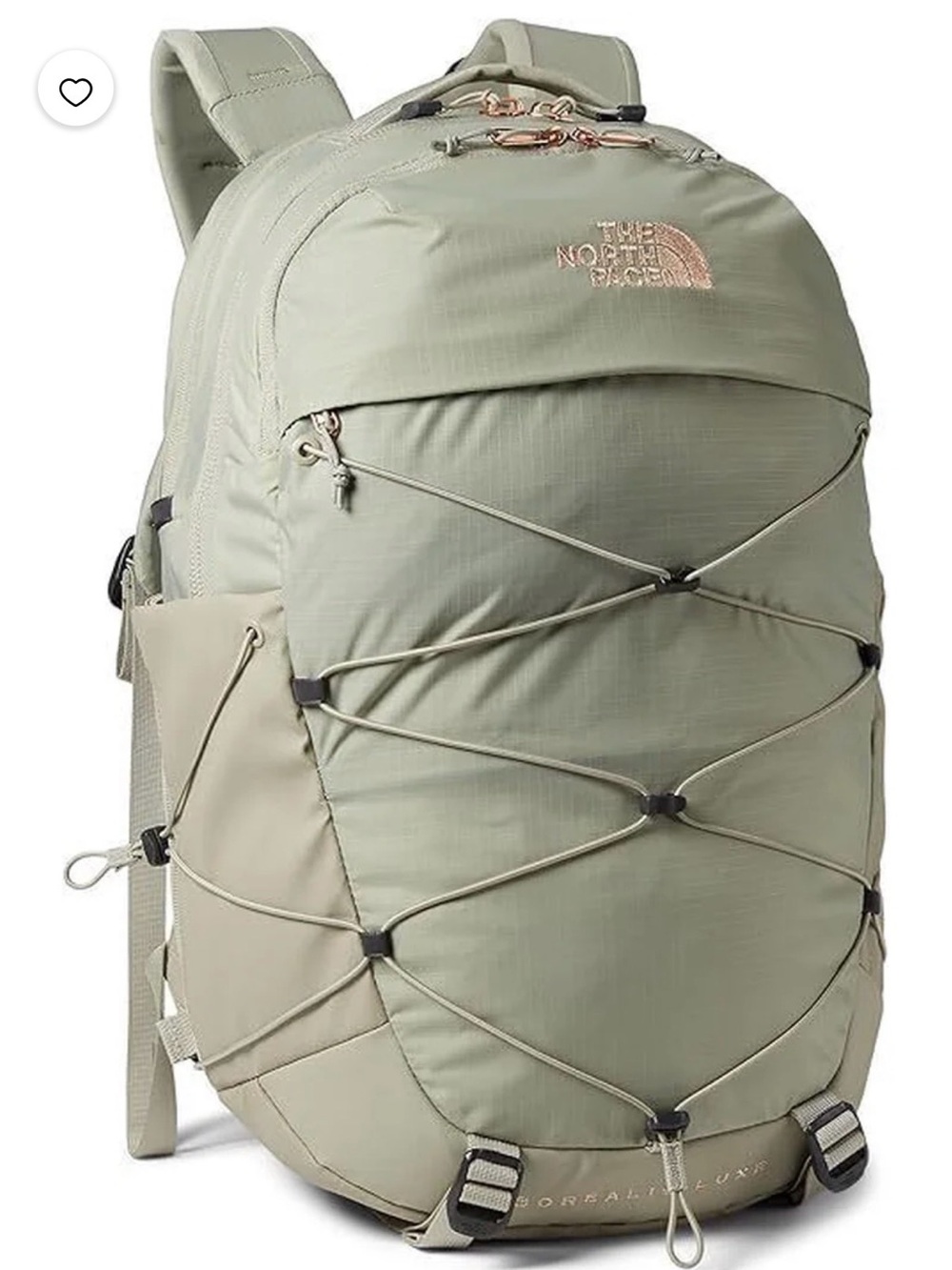 The North Face Sage Green Backpack with Rose Gold Accents Borealis Luxe